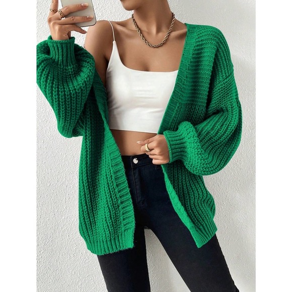 ribbed knit sweater Open Front oversized Cardigan - Picture 7 of 11